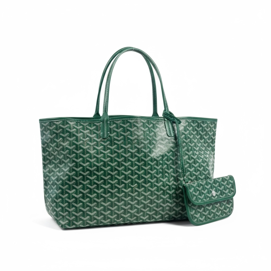 Goyard Tote Bag 💚✨ | Emerald Green • Signature Chevron Pattern • Matching Pouch