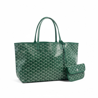 Goyard Tote Bag 💚✨ | Emerald Green • Signature Chevron Pattern • Matching Pouch