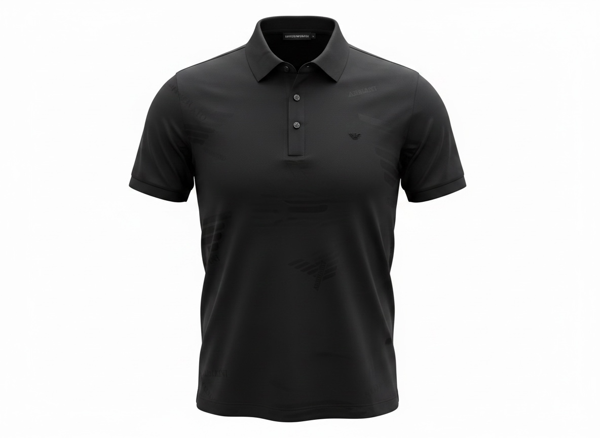 Emporio Armani Black Pattern Polo 🖤✨ Tonal Monogram Edition