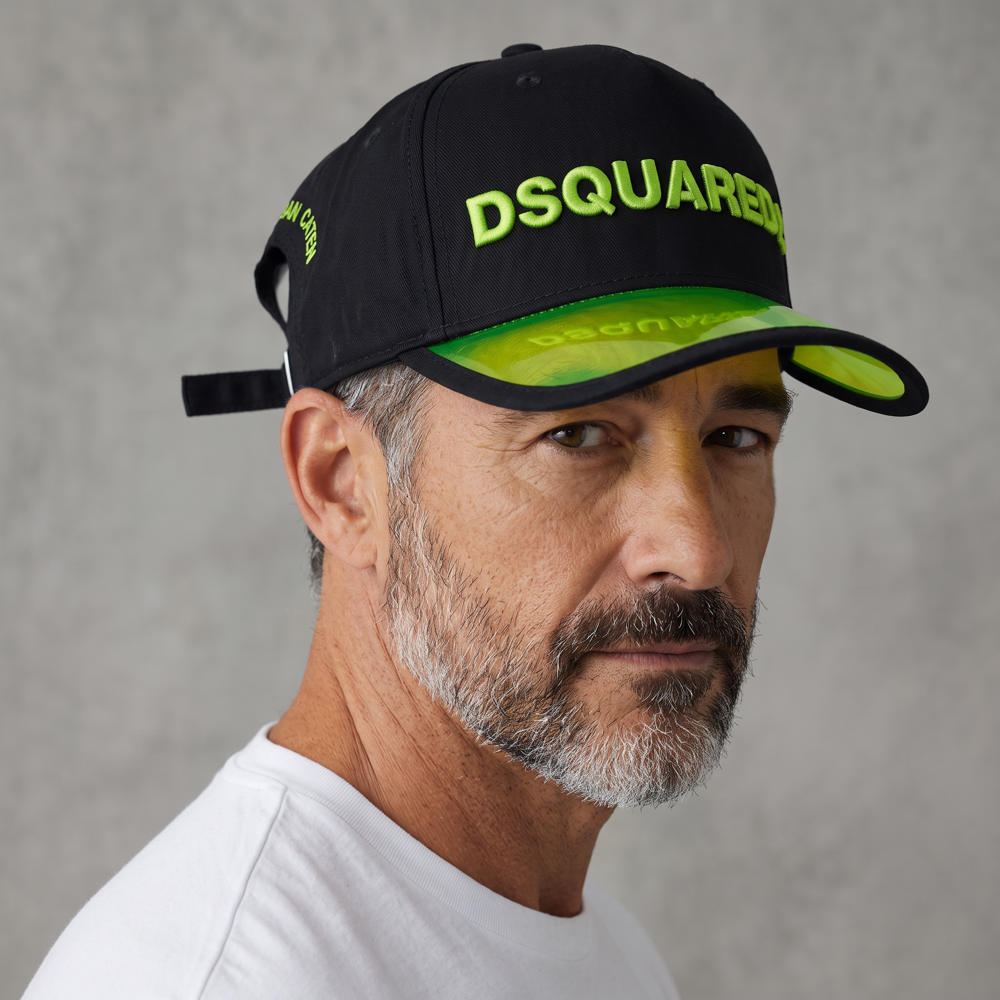 DSQUARED2 Black Cap with Neon Green Logo & Glossy Brim 💚🖤🧢