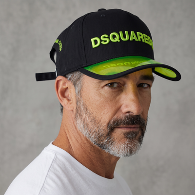 DSQUARED2 Black Cap with Neon Green Logo & Glossy Brim 💚🖤🧢