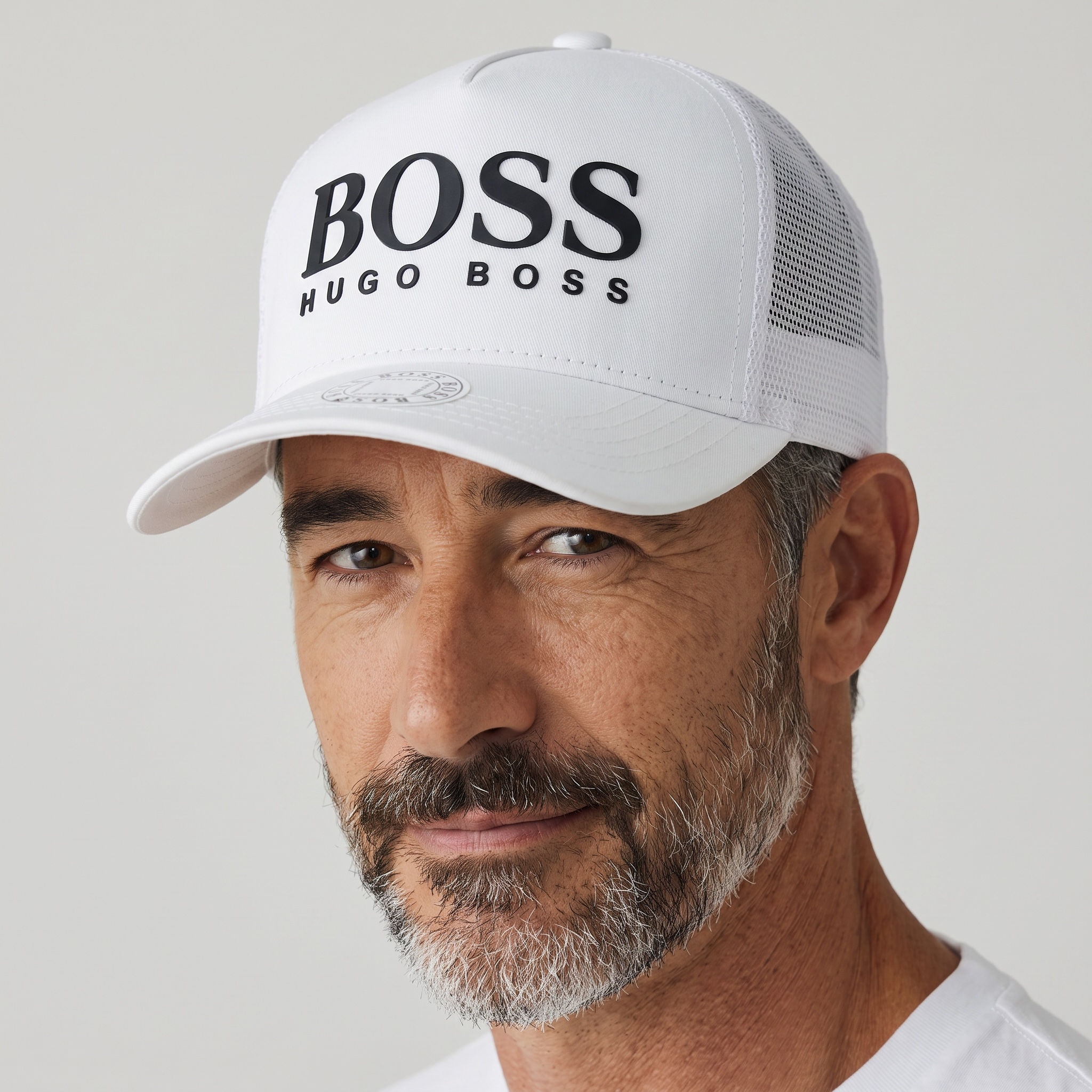 🤍 Hugo Boss White Pattern Logo Baseball Cap – Premium Sport Style Hat