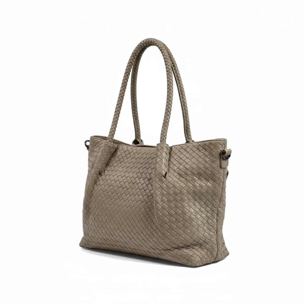 Bottega-Inspired Woven Leather Tote Bag – Taupe Elegance 🧶✨