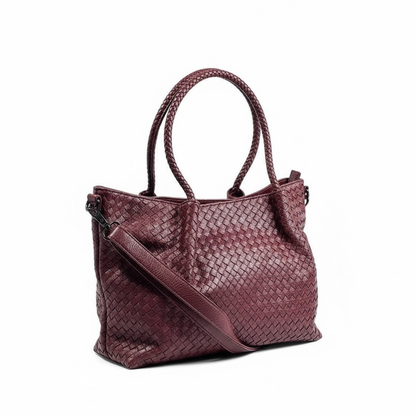 Bottega-Inspired Woven Leather Tote Bag – Rich Burgundy Luxe 🍷✨
