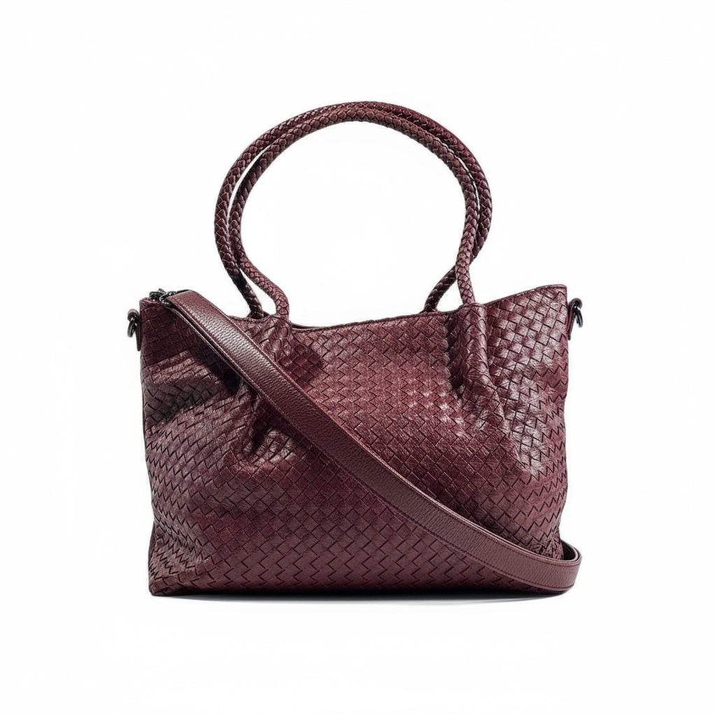 Bottega-Inspired Woven Leather Tote Bag – Rich Burgundy Luxe 🍷✨