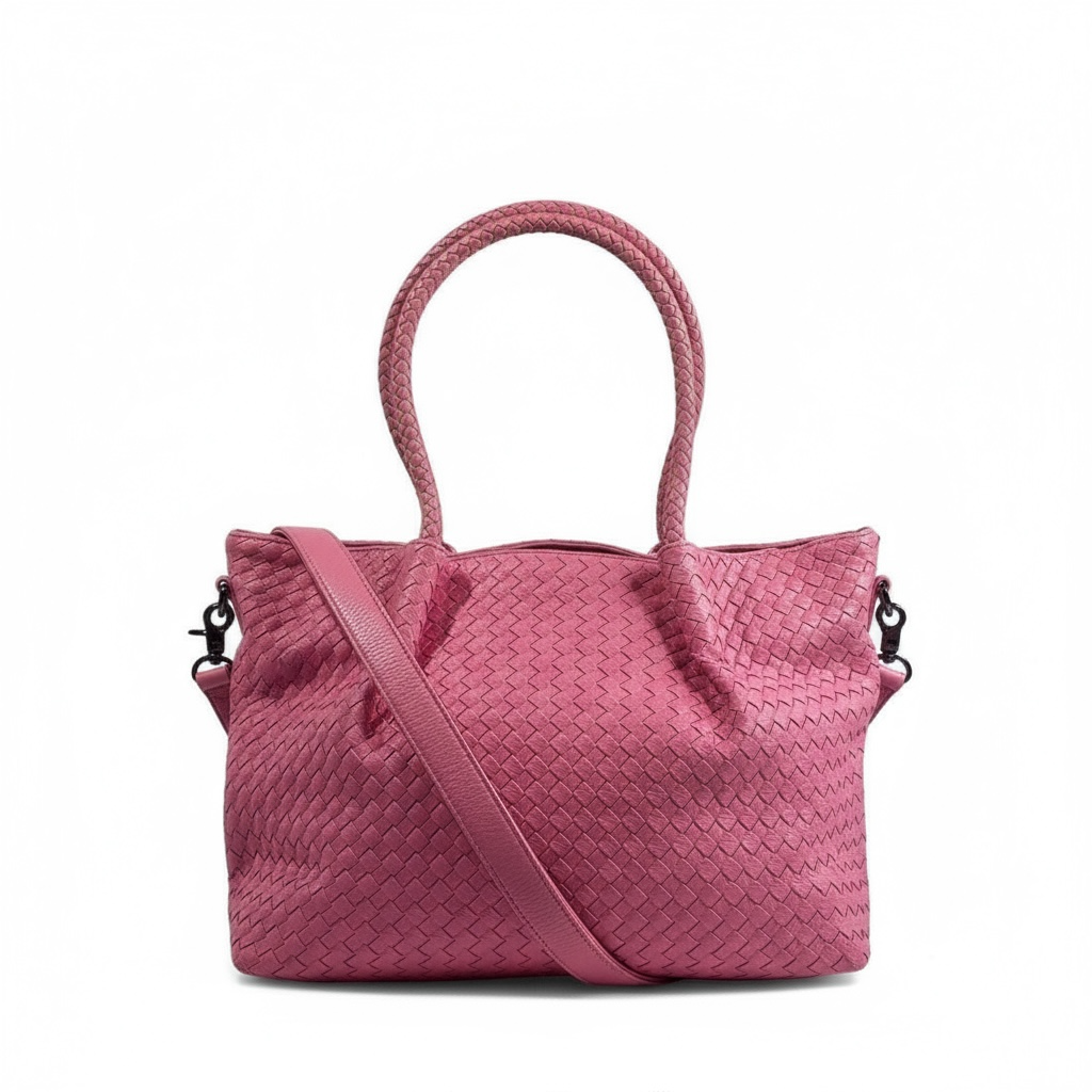 Bottega-Inspired Woven Leather Tote Bag – Pink Glam Edition 💖👜