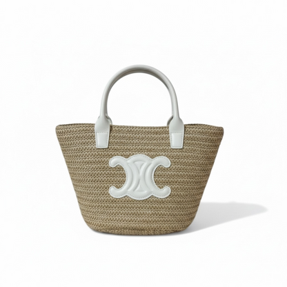 Celine Triomphe Raffia Mini Basket Bag – White Leather & Gold Hardware Shoulder Strap 🕊️