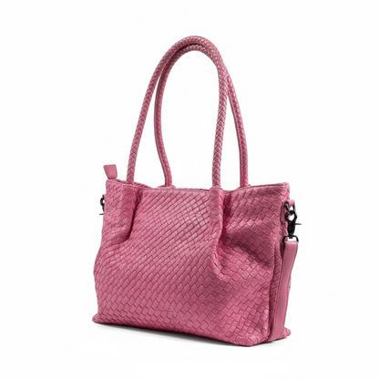 Bottega-Inspired Woven Leather Tote Bag – Pink Glam Edition 💖👜