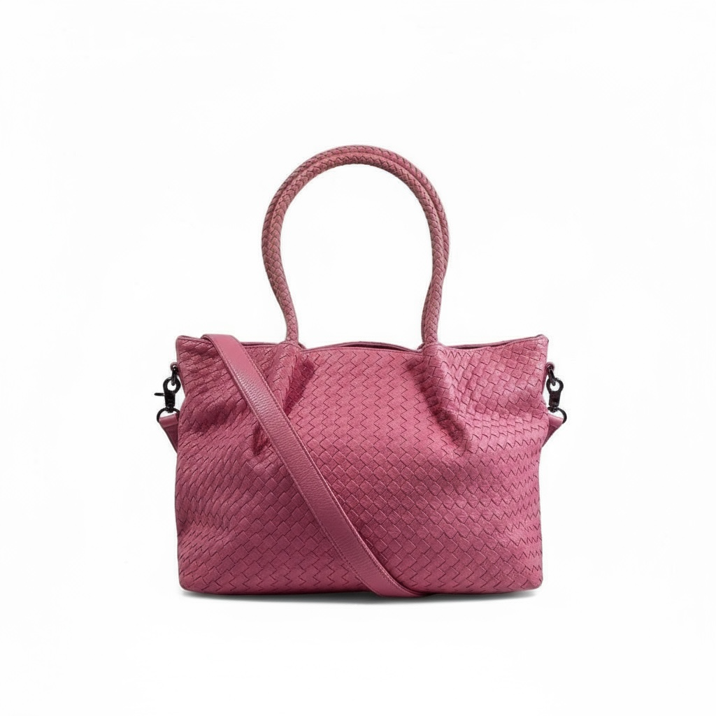 Bottega-Inspired Woven Leather Tote Bag – Pink Glam Edition 💖👜