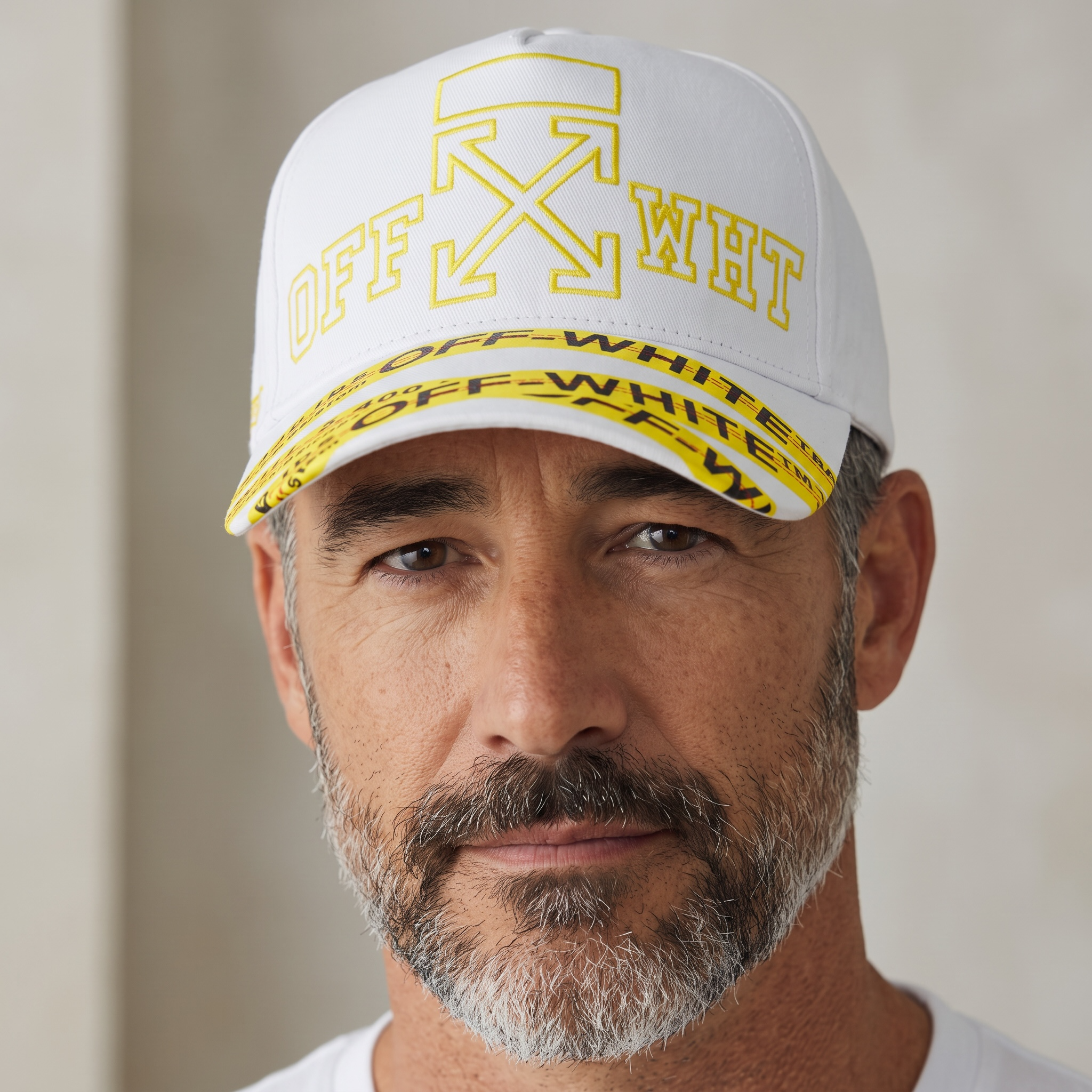 🧢💛 Off-White Industrial Arrow Baseball Cap – White & Yellow ⚪🟡