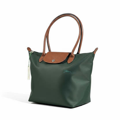 Longchamp Le Pliage Small Tote 🌿 Forest Green with Brown Leather