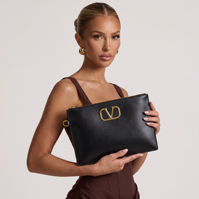 Valentino VLogo Leather Zip Pouch – Black 🖤✨