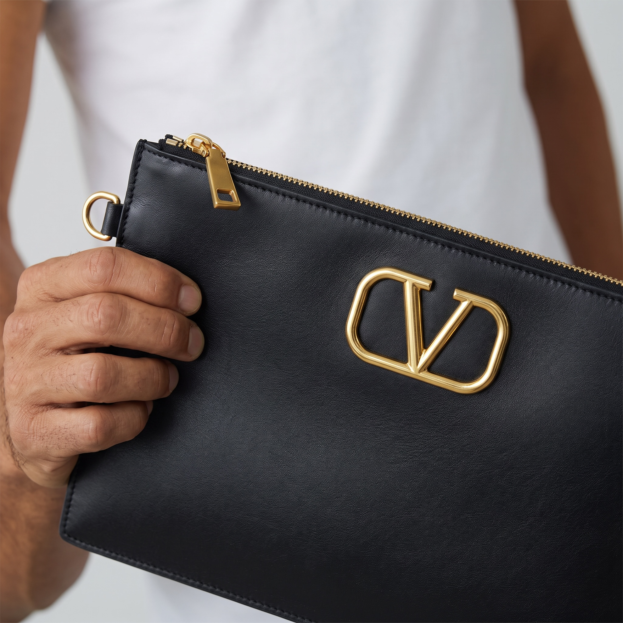 Valentino VLogo Leather Zip Pouch – Black 🖤✨