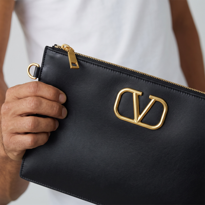 Valentino VLogo Leather Zip Pouch – Black 🖤✨
