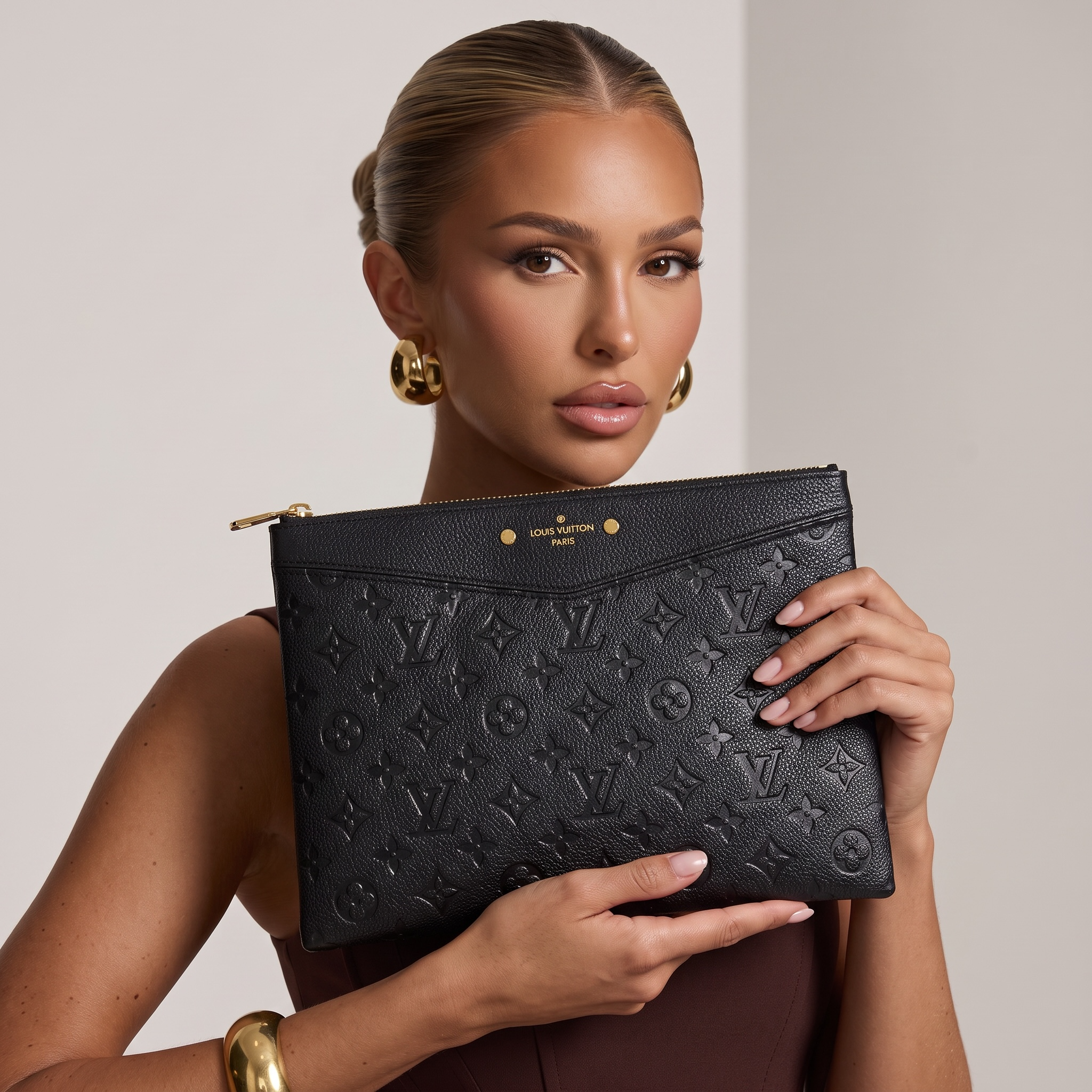 ✨ Louis Vuitton Monogram Empreinte Leather Pouch – Black
