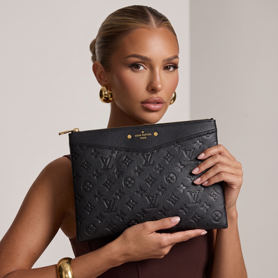 ✨ Louis Vuitton Monogram Empreinte Leather Pouch – Black