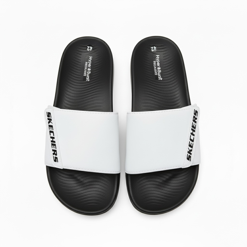 Skechers Hyper Burst Recovery Slides – White & Black Edition ⚪🖤