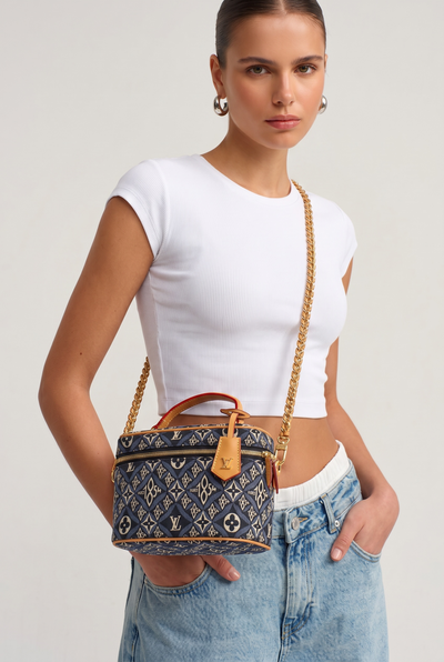 Louis Vuitton Vanity PM – Denim Jacquard Gold Chain