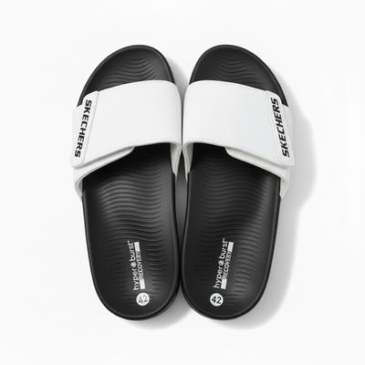 Skechers Hyper Burst Recovery Slides – White & Black Edition ⚪🖤