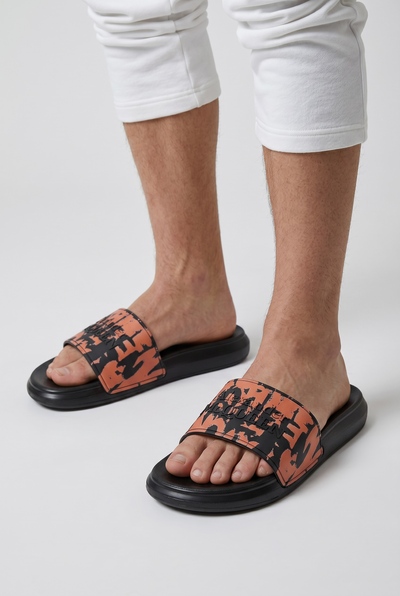 ALEXANDER MCQUEEN Luxury Black & Orange Slide Sandals – Graffiti Logo Statement & Streetwear Edge 👟🔥