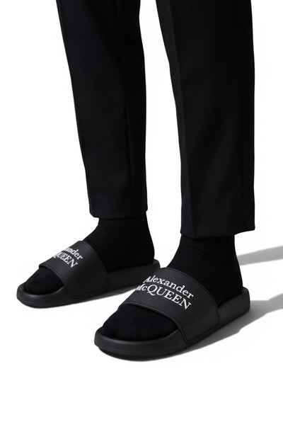 Alexander McQueen Black Logo Slides 🖤✨ | Luxury Minimal Summer Essential 🔥👑
