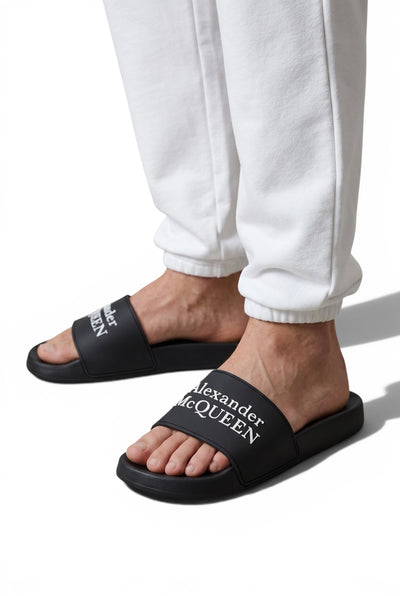 Alexander McQueen Black Logo Slides 🖤✨ | Luxury Minimal Summer Essential 🔥👑