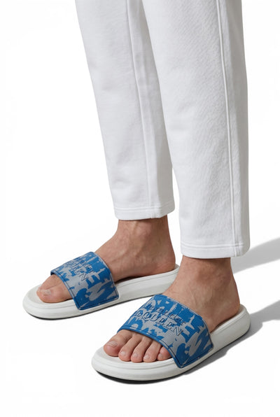 Alexander McQueen Urban Graphic Slide Sandals – Blue & White Luxury Streetwear 💙✨