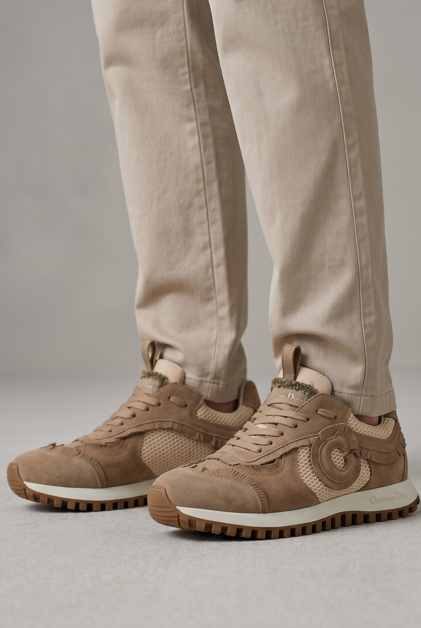 ✨ Christian Dior Beige Mesh & Suede Sneakers | Luxury Casual Unisex Shoes 👟