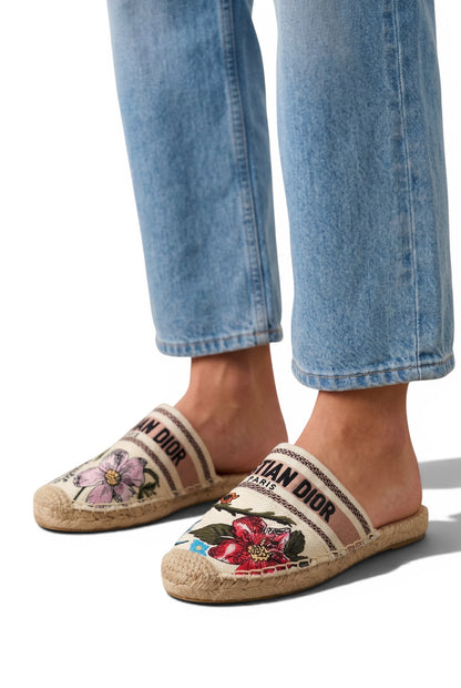 Christian Dior Floral Espadrille Slides – Embroidered Designer Summer Mules 🌸✨ | Dior Paris Luxury Sandals