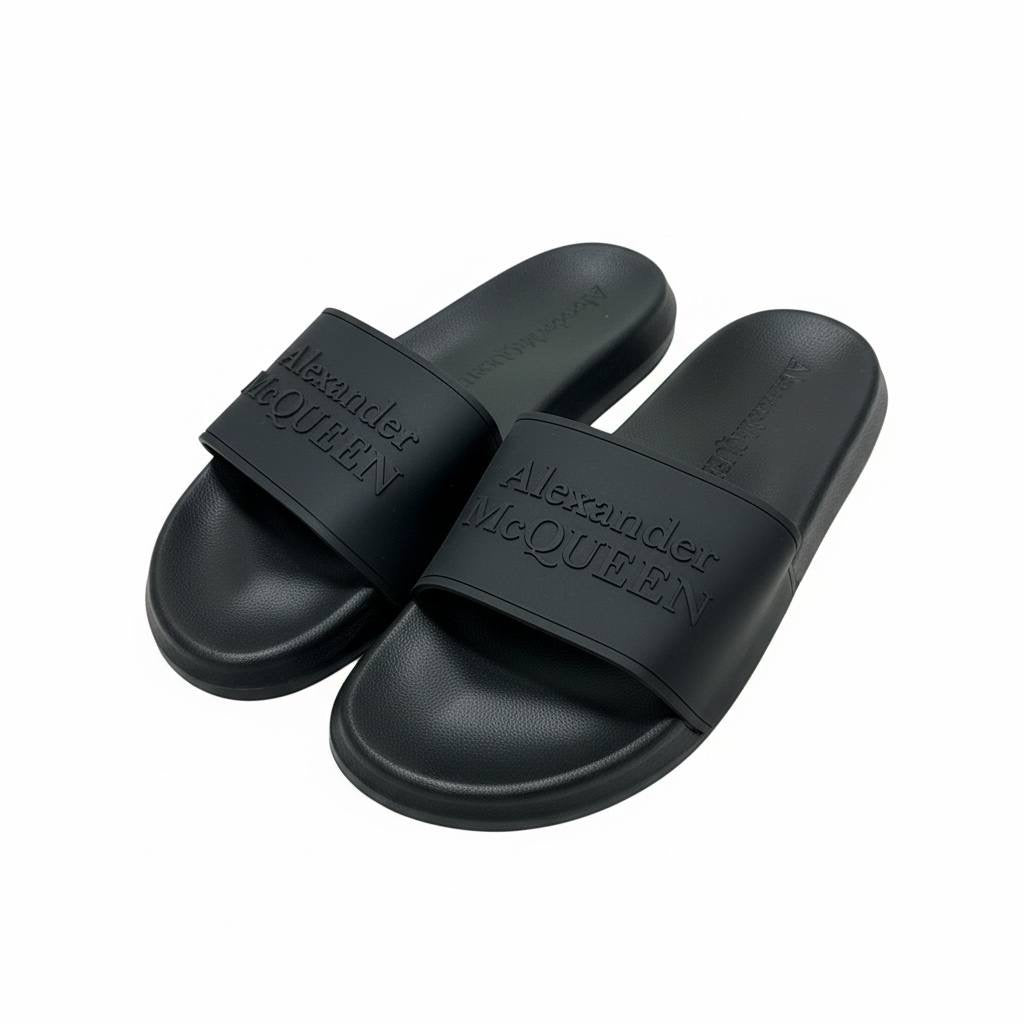Alexander McQueen All-Black Logo Slides 🖤🔥 | Minimal Luxury Summer Essential 👑