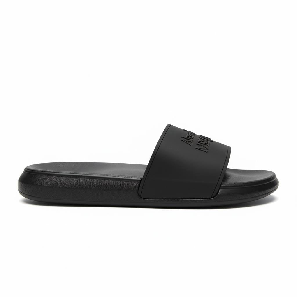 Alexander McQueen All-Black Logo Slides 🖤🔥 | Minimal Luxury Summer Essential 👑