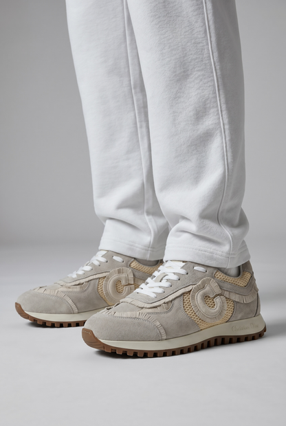 ✨ Christian Dior Light Beige Suede & Mesh Sneakers | Luxury Unisex Casual Shoes 🤍👟