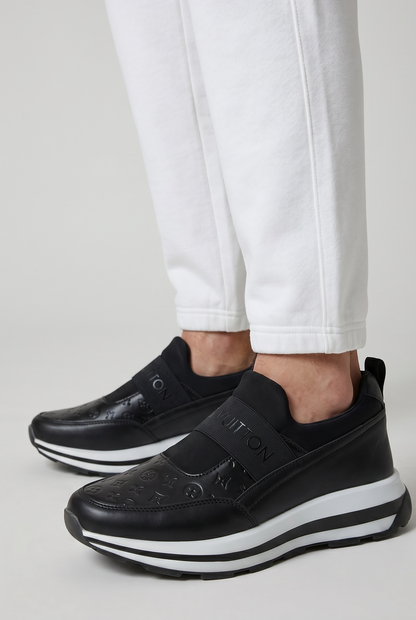 Louis Vuitton Black Monogram Slip-On Sneakers 🖤✨ Luxury Comfort Fit