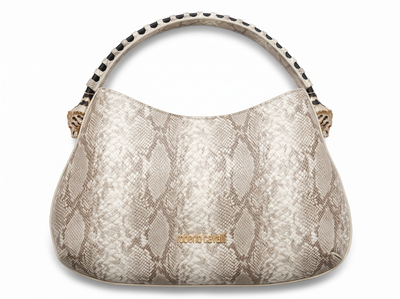 Roberto Cavalli Python Print Hobo Shoulder Bag – Beige