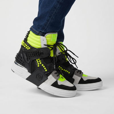👟 Philipp Plein Neon High-Top Sneakers – Bold Luxury Energy 💚⚡