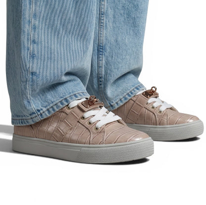Hermès Beige Croc-Embossed Sneakers with Gold Lock 🤍✨