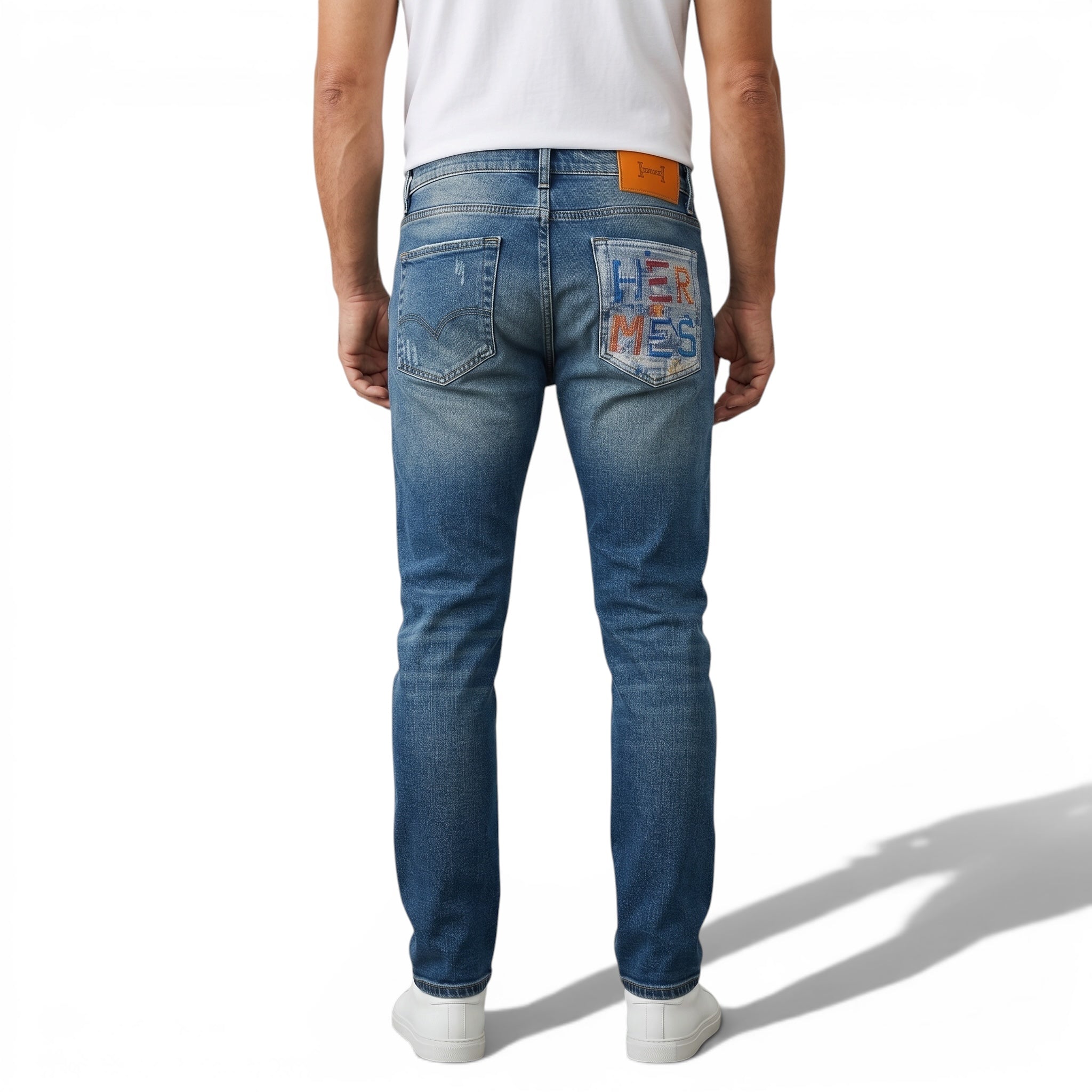 🧵 HERMÈS Embroidered Denim Jeans – Classic Craft, Playful Luxury 🎨