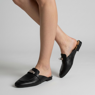 🔥 Hermès-Inspired Leather Mules – Black Luxury Edition 🔥