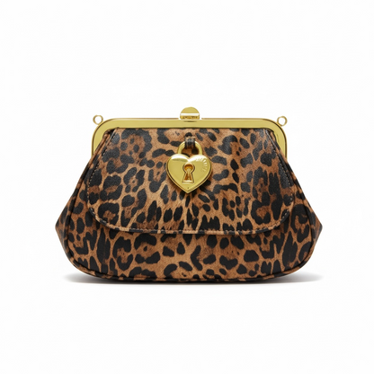 Moschino Leopard Print Frame Clutch with Gold Heart Lock 🐆✨