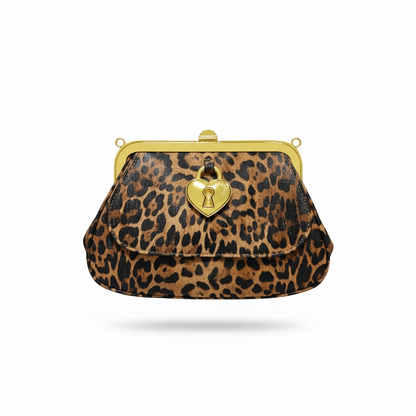 Moschino Leopard Print Frame Clutch with Gold Heart Lock 🐆✨