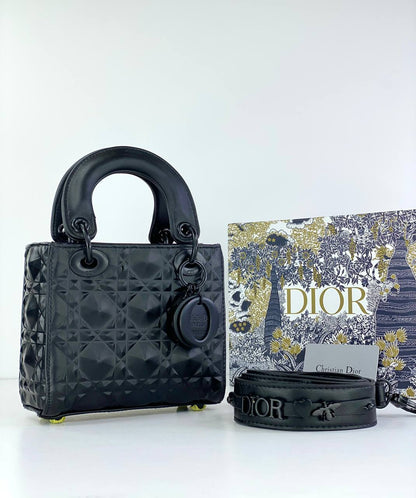 Lady Dior Mini Bag in Matte Black Cannage Leather