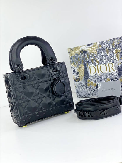 Lady Dior Mini Bag in Matte Black Cannage Leather