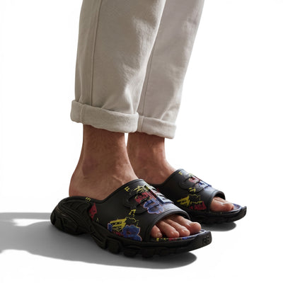 Balenciaga Neon Graffiti Chunky Slides – Streetwear Statement Slippers ⚫💜🔥