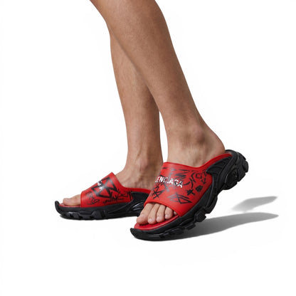 Balenciaga Graffiti Chunky Slides – Bold Streetwear Slippers 🔴🔥
