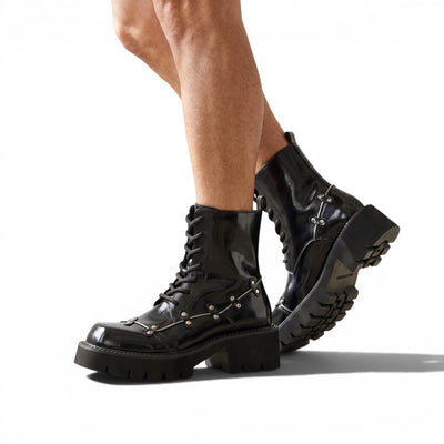 Balenciaga Studded Leather Combat Boots – Black Chunky Sole