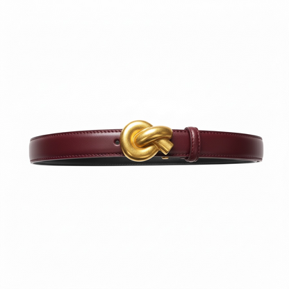 Bottega Veneta Knot Buckle Leather Belt – Burgundy & Gold ❤️✨