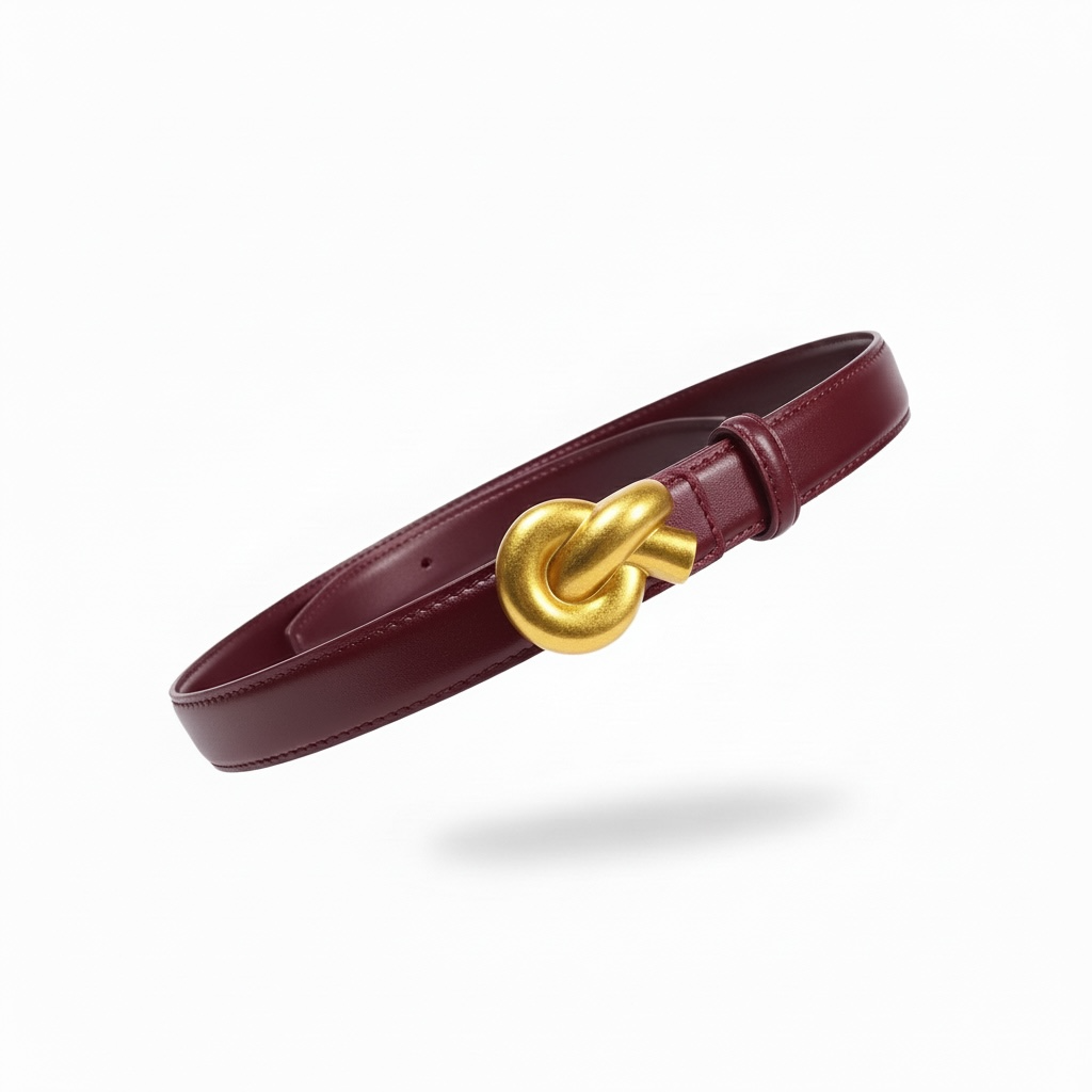 Bottega Veneta Knot Buckle Leather Belt – Burgundy & Gold ❤️✨