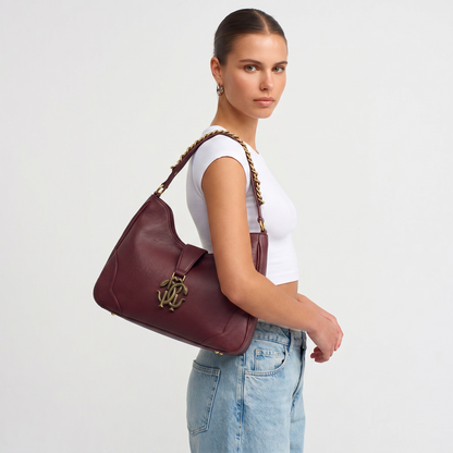 ROBERTO CAVALLI RC Monogram Shoulder Bag – Café Burgundy 🤎🍷 | Bold Luxury Edge