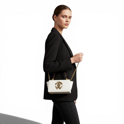 ROBERTO CAVALLI RC Mini Top Handle Bag – White Gold 🤍✨ | Clean Luxury Statement
