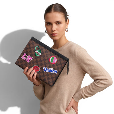 Louis Vuitton Damier Graphite Pochette with Colorful Sticker Patches – Limited Edition Luxury Bag